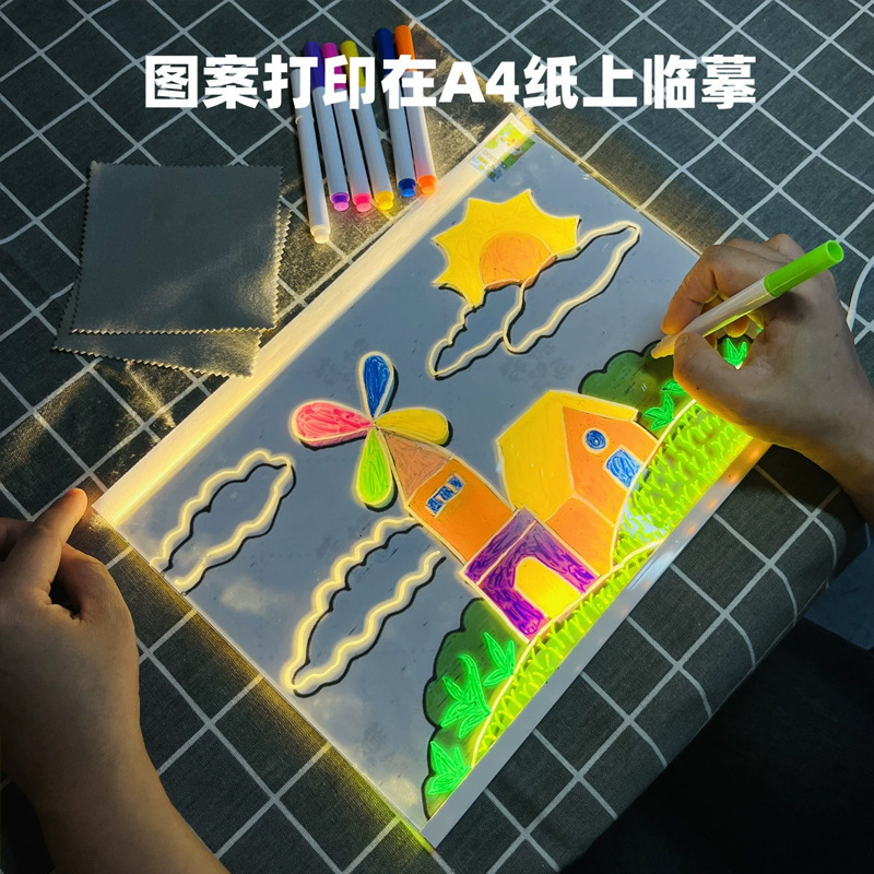 発光製図板アクリル蛍光板消去可能なスタンドタイプ子供用 DIY 手描きナイトライトレストランメッセージボード|undefined