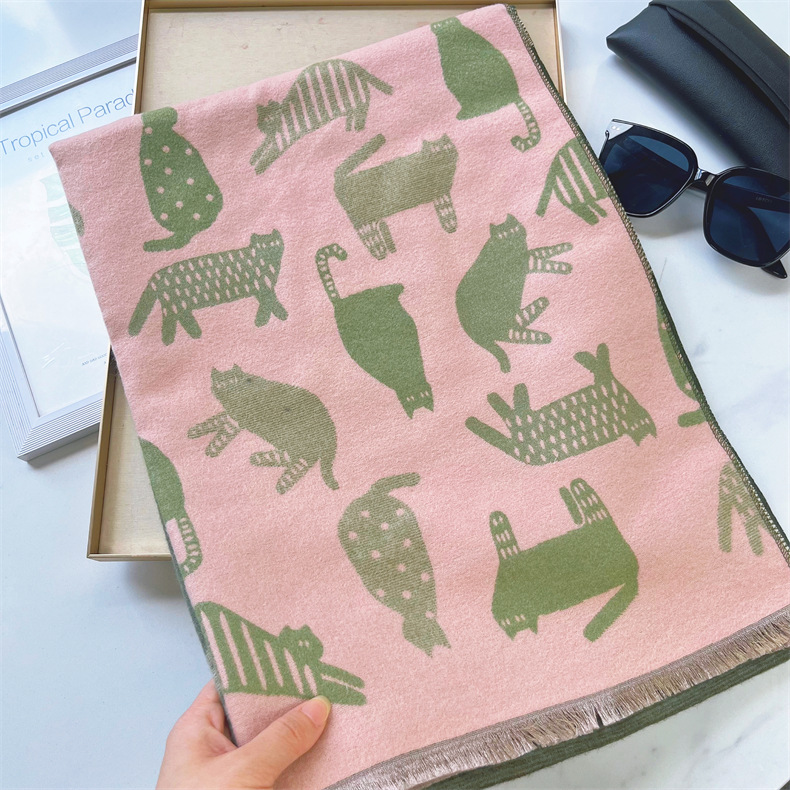 Autunno e inverno nuovo gatto colorato carino ragazza studentessa caldo scialle sciarpa di alta qualità grande 666_voghion.com