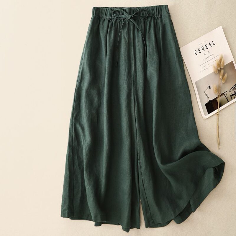 Cotton and Linen Wide-Leg Pants for Women, Summer Thin Cropped Pants, 2025 New Cotton and Linen Skirt Pants, Plus-Size Straight-Leg Casual Pants for Curvy Women