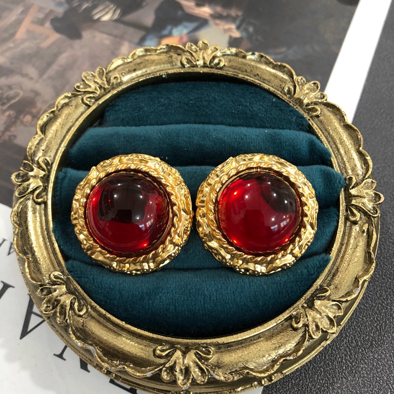 Alloy Material Round Pattern 1 Pair Retro Round Alloy Plating Glass Women's Earrings