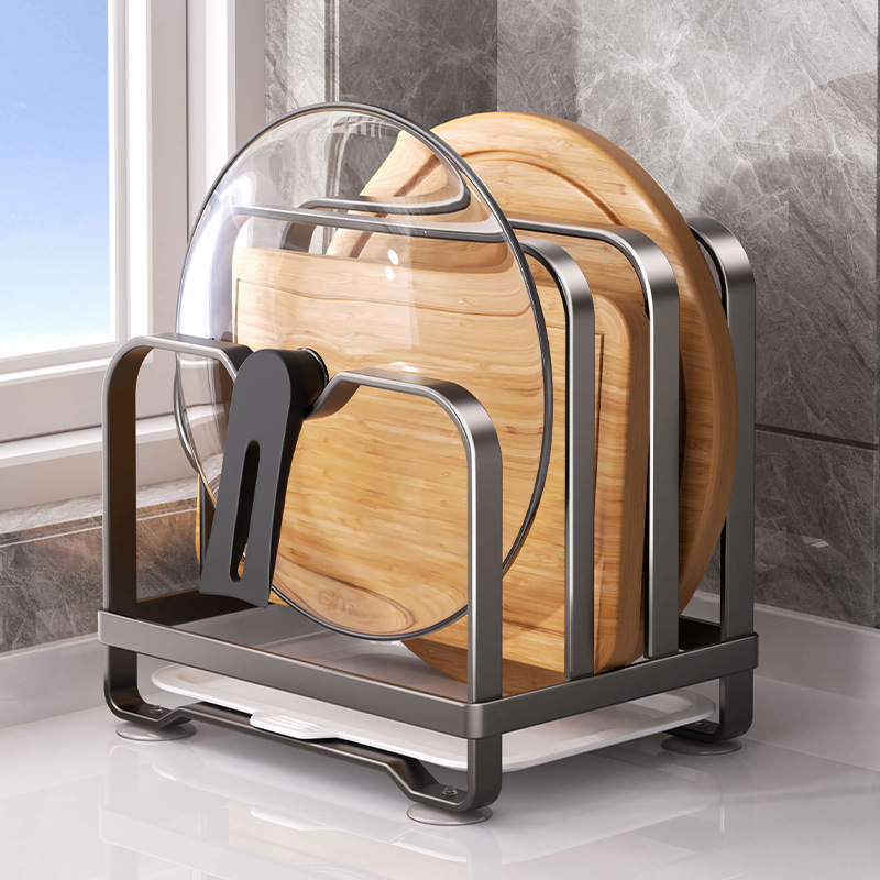 Kitchen Countertop Sitting Pot Lid Rack Chopping Board Placement Rack Thickened Carbon Steel Storage Rack Cutting Board Chopping Board Pot Lid Storage Rack