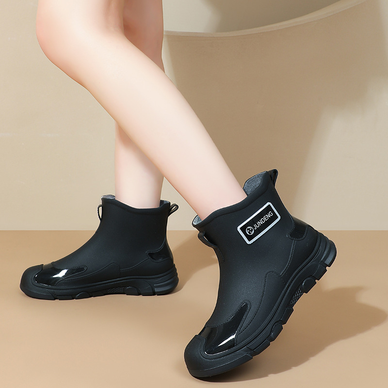 Cross-Border Rain Boots for Women and Men, Short-Cut Low-Cut Rain Boots, Non-Slip Car Wash Water Shoes, Plus Velvet Rubber Shoes, Waterproof Fashion Water Boots