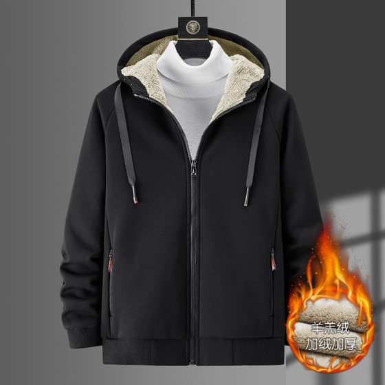 Autumn and Winter New Fleece-lined Thickened Sweater Men's Cross-border Casual Large Size Men's Hooded Coat Lamb Fleece Sweater Men's Clothing