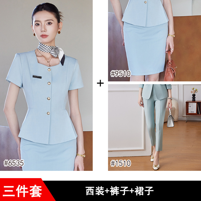 Light green suit + pants + skirt