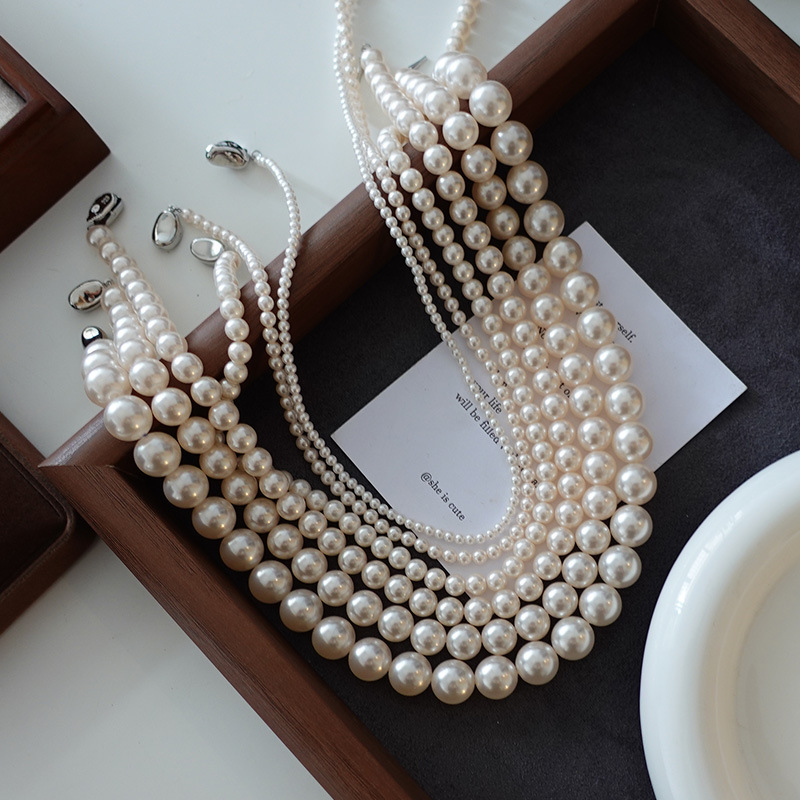 Shi Jia Zheng round pearl necklace simple niche high-end sense sweater chain 2023 fashion elegant clavicle chain
