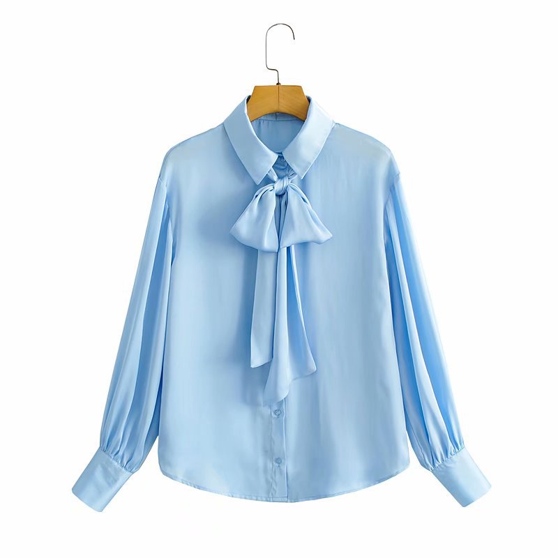 blue bow blouse top Nihaostyles wholesale clothing vendor NSAM75444