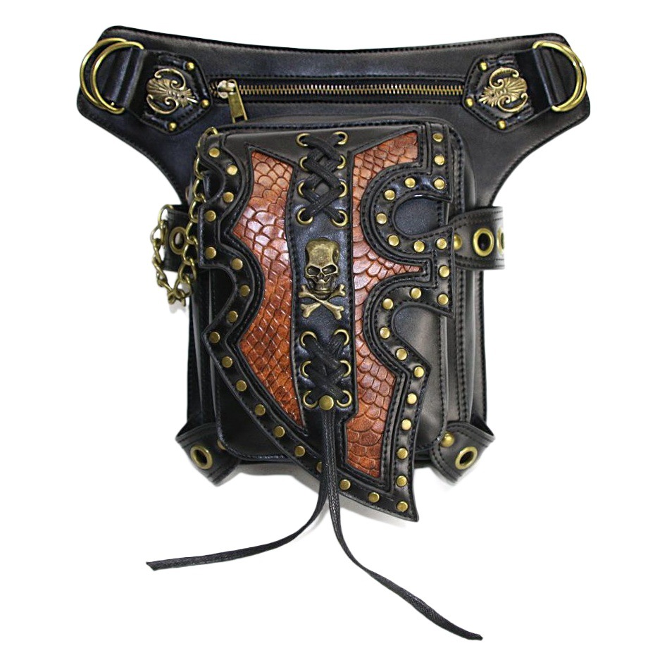 Bolso de Motociclista Steampunk Transfronterizo TEMU Amazon, Bolso Bandolera Retro con Calavera, Bolso Multifuncional para Teléfono Móvil y Cintura