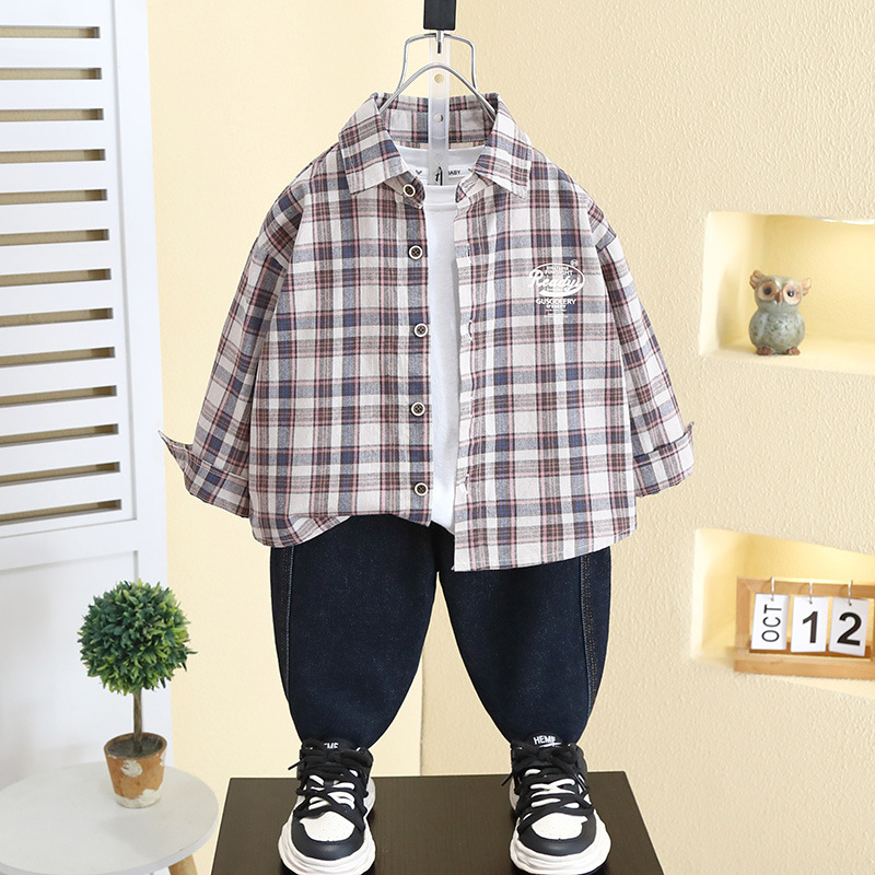 7790 chaqueta de camisa hermosa de moda para niños ropa de primavera y otoño 2025 nueva camisa a cuadros para niños top casual para bebés