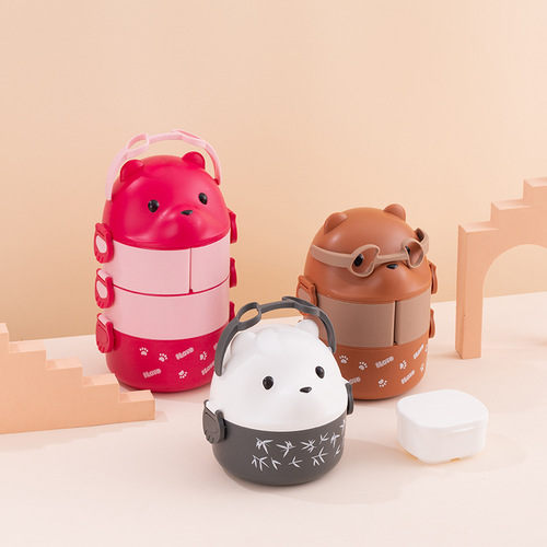 Cartoon children's lunch box student portable microwaveable separated double-layer Japanese lunch box plastic lunch box