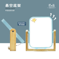 立體卡通木質台式化妝鏡子高清梳妝鏡宿舍桌面可立便攜簡約化妝鏡