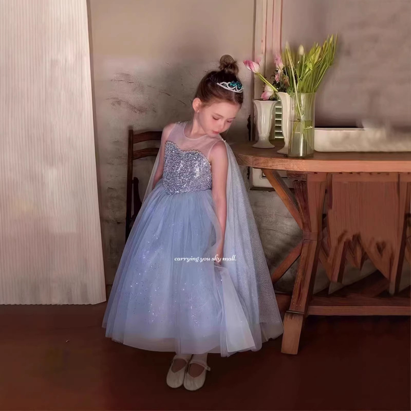 Frozen Elsa Princess Dress Girls' Summer New High-End Birthday Dress Elsa Children's Dress Frozen Elsa Princess Dress Girls' Summer New High-End Birthday Dress Elsa Children's Dress