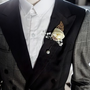 Cross-Border Foreign Trade Hot-Selling Men's Handsome Wedding Casual Host Suit Corsage