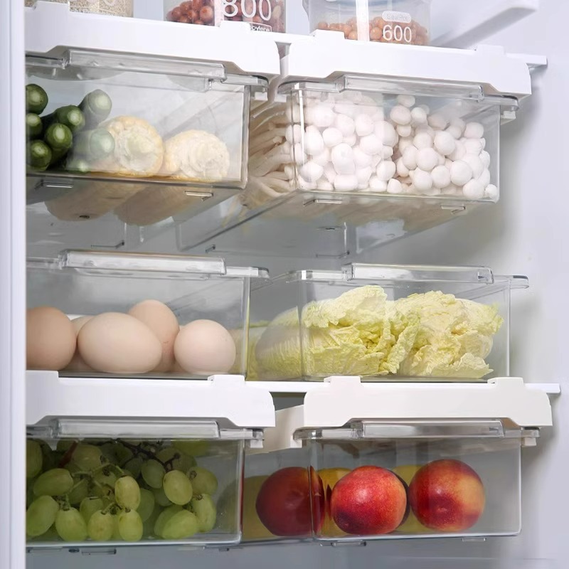 Caja de almacenamiento de refrigerador con cajón colgante, clasificación de huevos, conservación de frutas, caja de almacenamiento especial de plástico de grado alimenticio de cocina