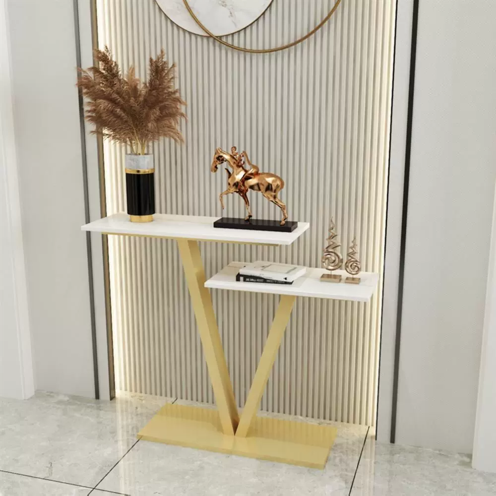 玄关岩板轻奢柜高档玄关桌子端景台意式极简工业风服装店客厅展示