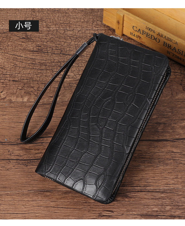 Ví nam dài vân cá sấu da bò thật khóa kéo đôi nhiều ngăn đựng thẻ 21×4,5×11 cm — Màu đen vân cá sấu cỡ nhỏ, Màu đen vân cá sấu cỡ trung chi tiết 25