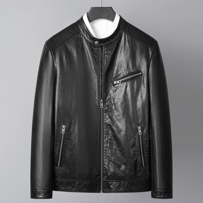 Leather Clothing Processing Factory Men's Genuine Leather Leather Clothing Men's First Layer Cowhide Stand Collar Motorcycle Leather Jacket Flight Leather Jacket