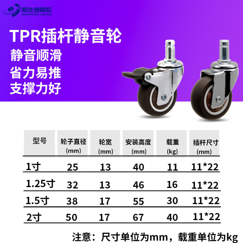 メーカー1インチ1.25インチ1.5インチ2インチTPRゴムキャスター静音大班椅子腹筋盤ピン万向輪|undefined