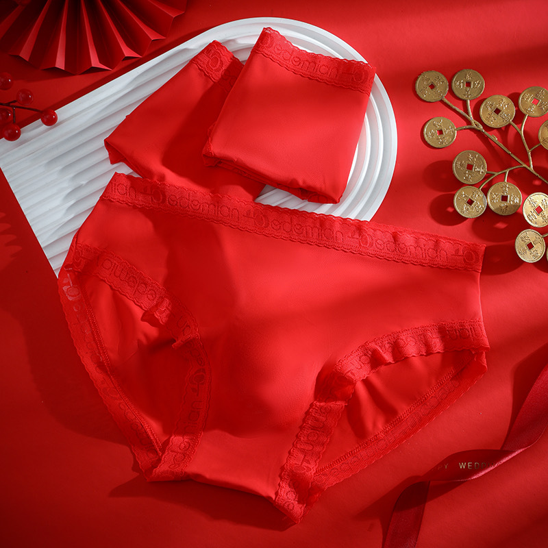 Red Men's Underwear for the Year of Birth, Sexy Lace, Ultra-Soft, Ultra-Thin, 3D Stereo Single-Layer Crotch, Slightly Transparent Briefs