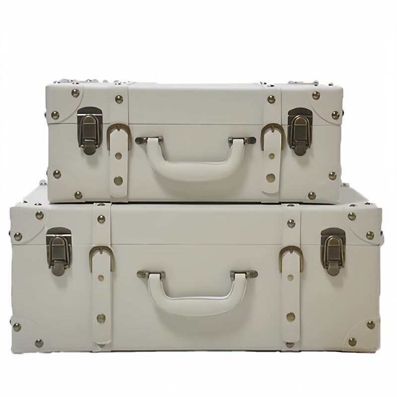 Vintage Leather Suitcase, Flip-Top Luggage Case, Antique-Style Photography Prop, White Storage Box