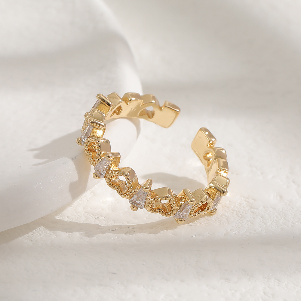 womenu0027s diamond open copper plated real gold heart-shaped tail ring