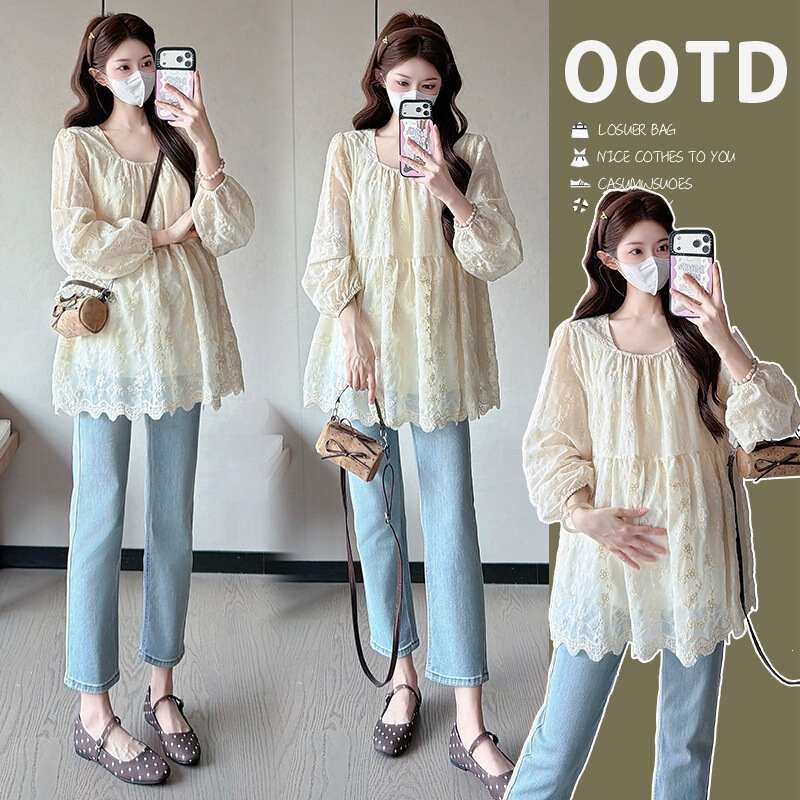 Maternity Wear 2026 Spring Design Embroidered Long-Sleeve Babydoll Shirt Loose Plus-Size Casual Top Spring Pregnancy Clothing Maternity Wear 2026 Spring Design Embroidered Long-Sleeve Babydoll Shirt Loose Plus-Size Casual Top Spring Pregnancy Clothing