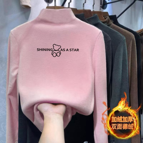 Y2545# Men and Women, Large and Small Children, Fleece Base Shirt, Top for Autumn and Winter, Thick Long Sleeve, Half High Collar, Children's Autumn Clothing Trend