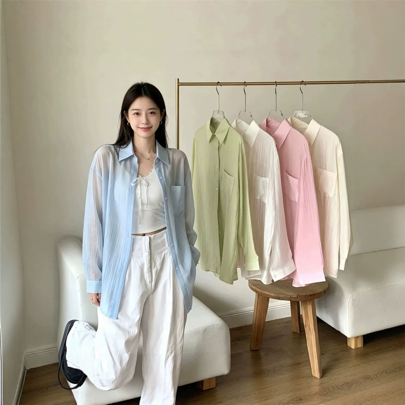 Summer New Style Tencel Pleated Sun Protection Shirt for Women, French Style Loose Top, Elegant Long-Sleeved Niche Cardigan Shirt for Women Summer New Style Tencel Pleated Sun Protection Shirt for Women, French Style Loose Top, Elegant Long-Sleeved Niche Cardigan Shirt for Women