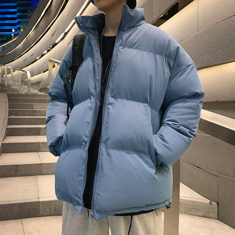 Otoño e invierno collar de pie Abrigo acolchado de algodón hombres y mujeres de moda de la calle de estilo coreano suelta casual estilo perezoso pareja desgaste color sólido pan Abrigo acolchado de algodón