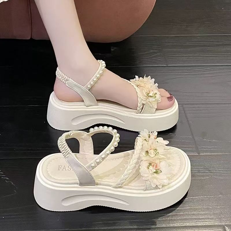 Fairy Style Thick-Soled High-Heeled Beach Sandals with Skirts, 2025 Summer New French Floral Sandals for Women Fairy Style Thick-Soled High-Heeled Beach Sandals with Skirts, 2025 Summer New French Floral Sandals for Women