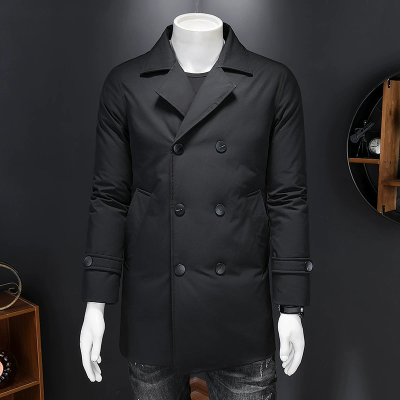 Зимняя длинная утепленная куртка-пуховик, костюм, европейский стиль, slim fit, середина длины