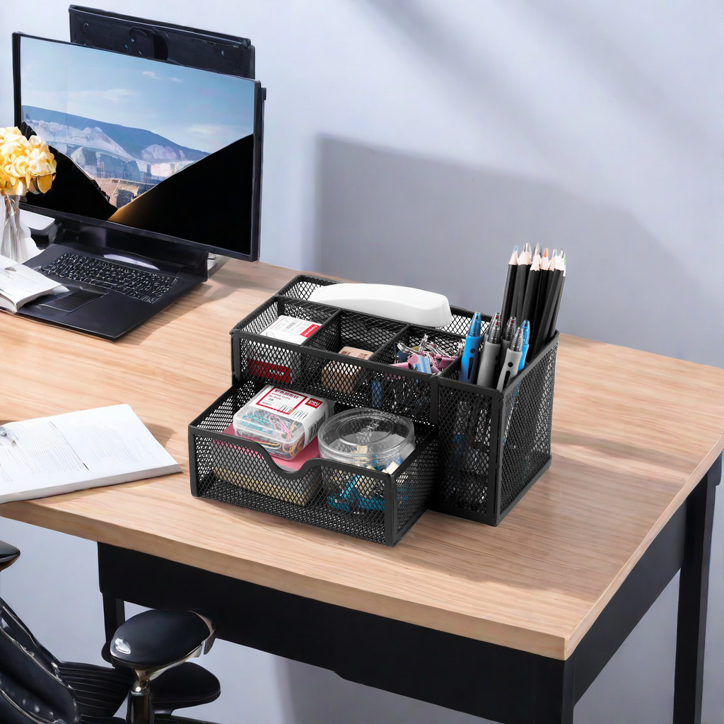 Organizador de Escritorio Metálico Multifuncional con Cajones y Compartimentos para Documentos, Papelería, Cosméticos y Archivos