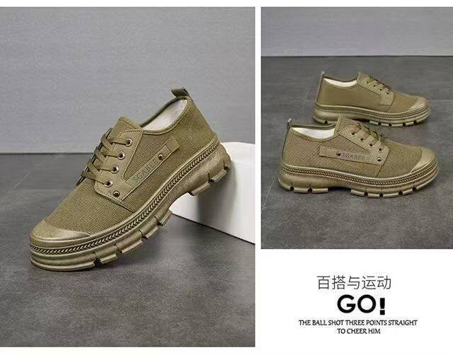 Giày nam cổ thấp vải bạt đế dày phong cách Anh, giày Martin công sở năng động, đế cao 3 cm — Xanh quân đội, màu đen chi tiết 13
