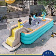充气游泳池带滑梯儿童小孩家用简易别墅户外夏季水池洗澡可折叠