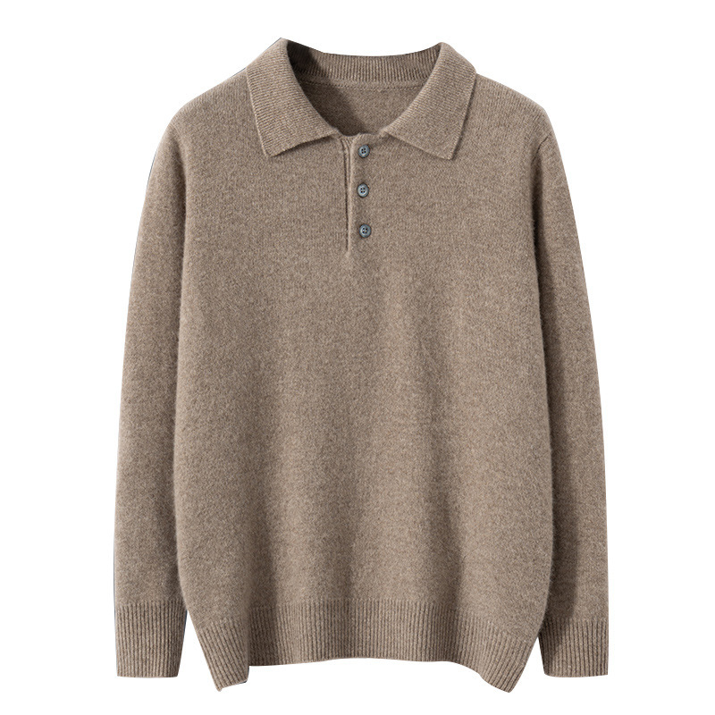 Kaschmir Herren Poloshirt locker lässig urban Style Kaschmirpullover Winter Neuware einfarbig vielseitig_voghion.com