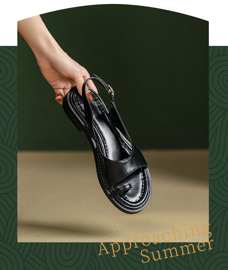 Sandal nữ xỏ ngón đế bệt da thật phong cách La Mã hở mũi quai hậu — Màu nâu, Màu đen, Màu trắng be chi tiết 6