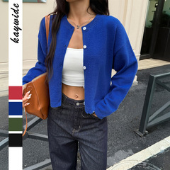 跨境 欧美Y2K辣妹纯色纽扣长袖衬衫毛织女装2025秋冬亚马逊独立站