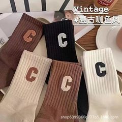 Women's Clogs Autumn Instagram Trendy Large C Letter Outerwear Winter and Autumn Plain Shark Pants Women's Sports Long Socks