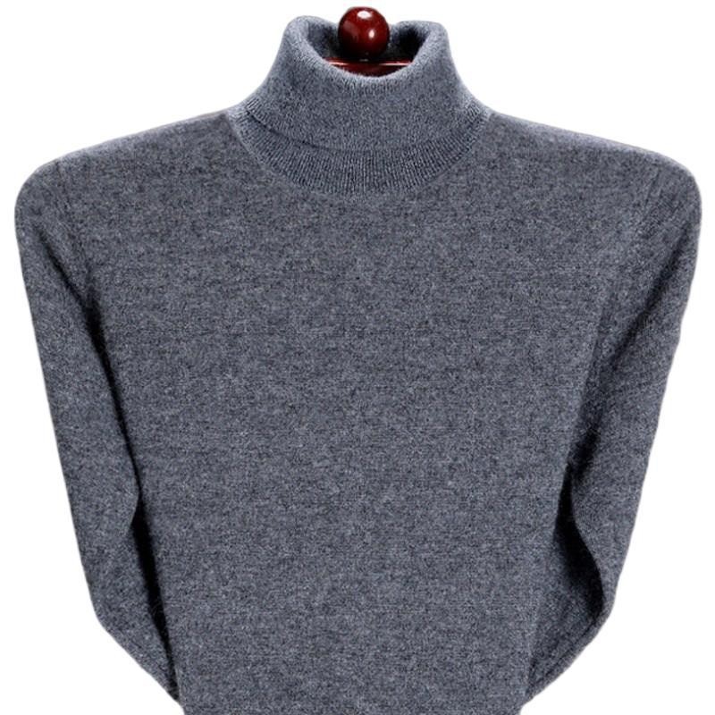 山羊绒衫男士冬季羊毛衫加厚高领毛衣打底衫高领灰色高领黑色
