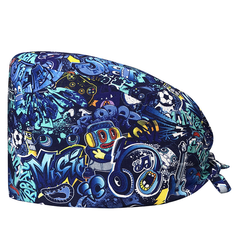 El algodón puro de las mujeres impresas europeas y americanas del sombrero de la enfermera de ICU con la toalla del sudor gorra quirúrgica del comercio exterior tapa de la cabeza del bolso entrega transfronteriza