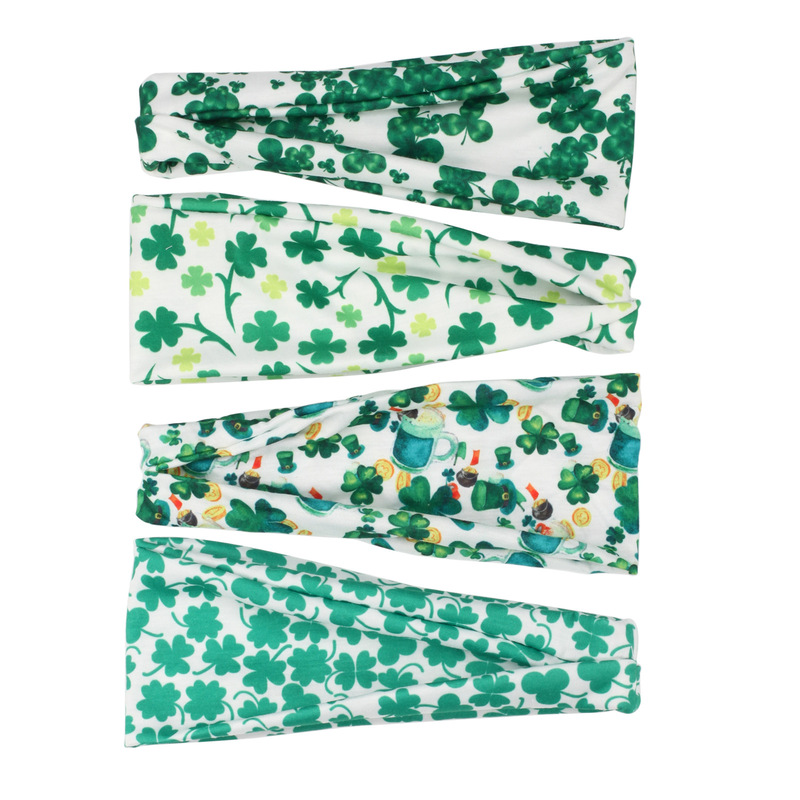Ireland St. Patrick's Day Clover Fashion Hair Band Four-leaf Clover Hat Fitness Yoga Sport Headscarf
