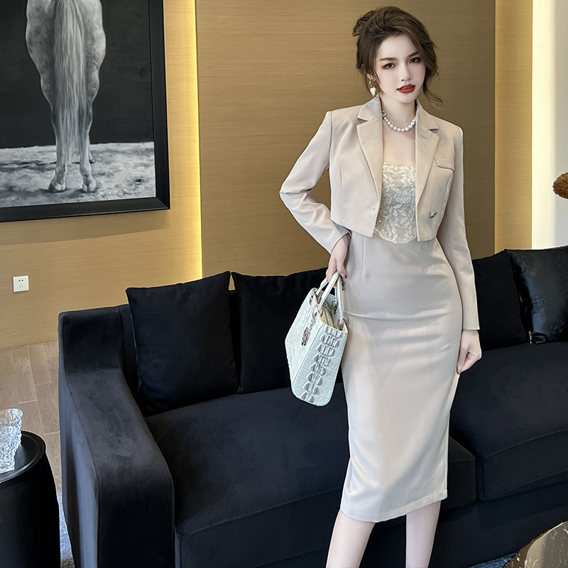 Fashion suit chic light ripe royal sister style hot girl suit jacket with suspender dress two-piece 20197