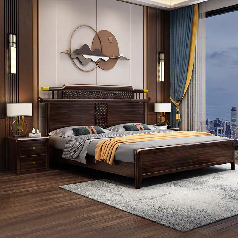 新中式烏金木實木床大氣雙人床現代簡約主臥家具帶儲物抽屜婚床
