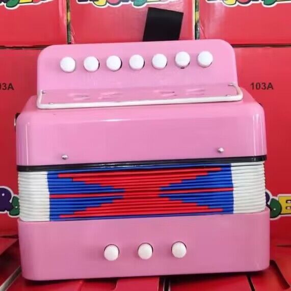 Acordeón infantil de 7 teclas para principiantes, instrumento musical occidental para la educación temprana, juguete musical multicolor en caja.