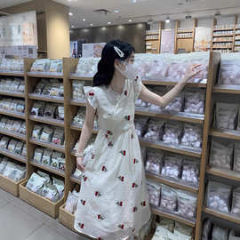 夏季小飞袖温柔风新中式印花连衣裙女气质甜美绝美奶fufu初恋长裙