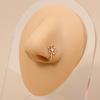 Zirconium, nose piercing with butterfly, copper nose clip, set, micro incrustation, 750 sample gold