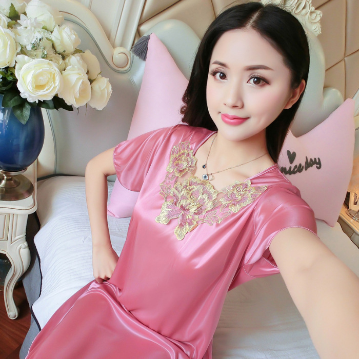 2023 camisón de seda de hielo de verano de las mujeres de encaje sedoso delgado de mediana edad sexy suave cómodo pijamas de las mujeres homewear