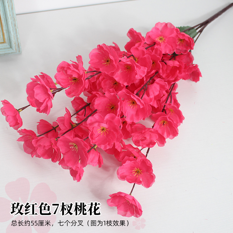 Flor de melocotón artificial rama falsa flor de ciruelo flor de cerezo rama sala de estar decoración Flor de seda boda flor falsa Flor de plástico ingeniería especial flor seca