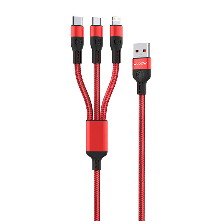Wopin One-To-Three Data Cable Is a Compact and Portable Charging Cable Suitable for Huawei, Apple and Android Lc026