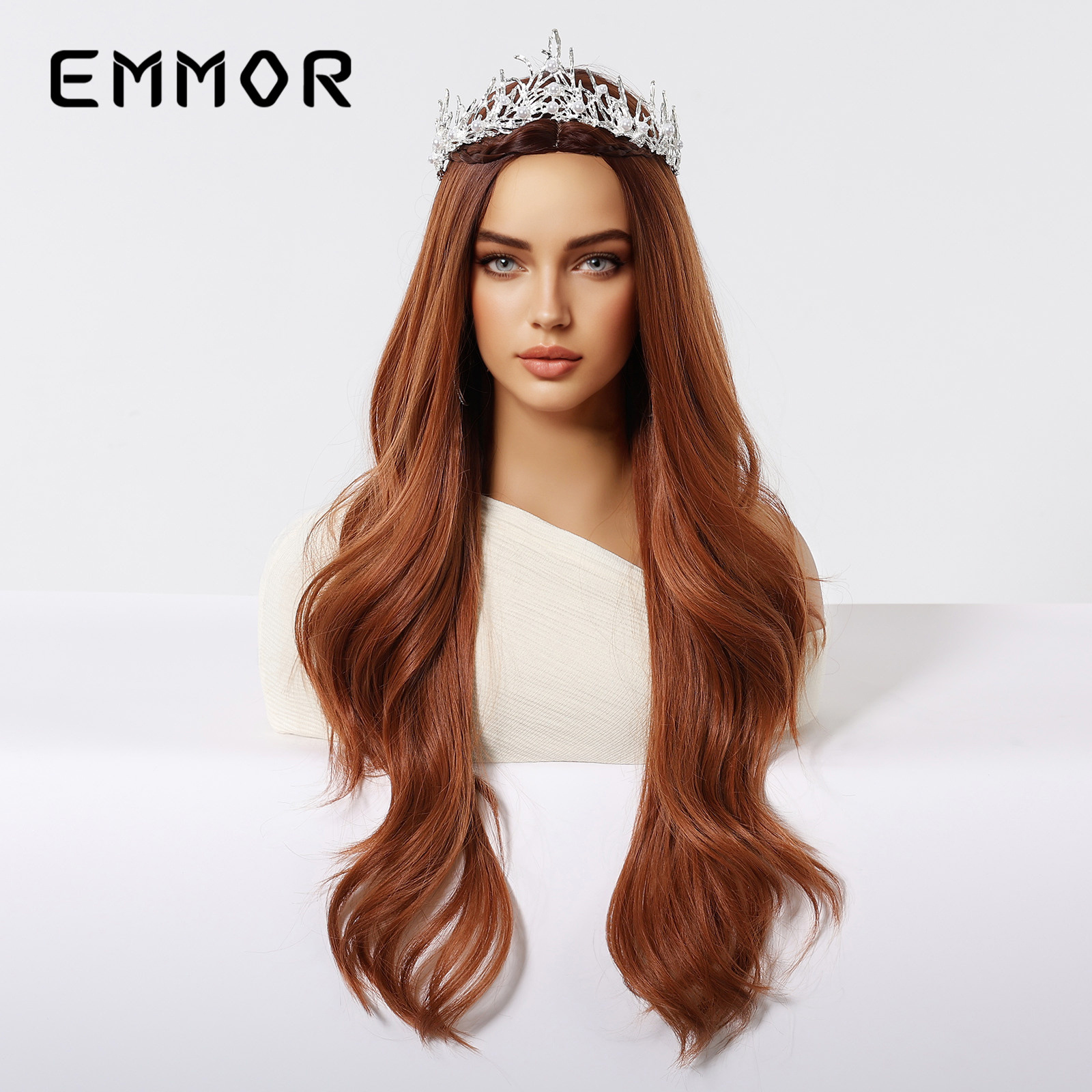 EMMOR Amazon Comercio exterior transfronterizo Venta caliente Modelo de corte medio, ondas grandes, cabello largo y rizado, peluca naranja sucia, tipo de cabello completo