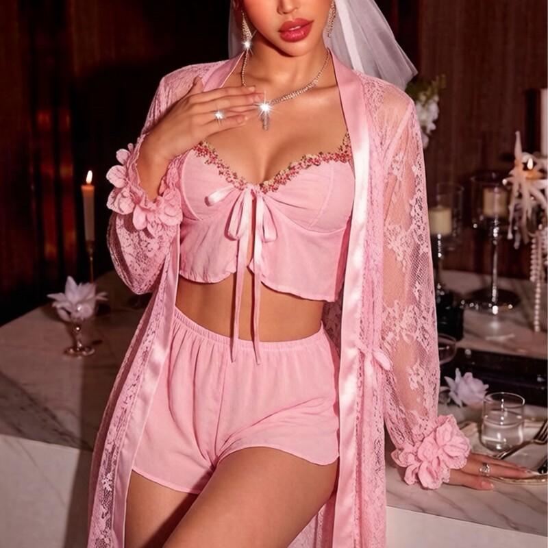 New Style Women's Cross-Border Four-Season Sexy Lace Camisole Lingerie Sleepwear Robe Erotic Set Wholesale Foreign Trade